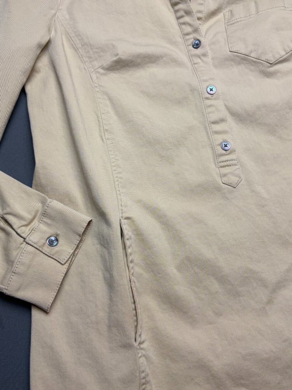 J Jill Live in Chino Size 6 Shirt Dress Khaki Cargo Roll Tab Sleeves Tan Minimal - Picture 5 of 8